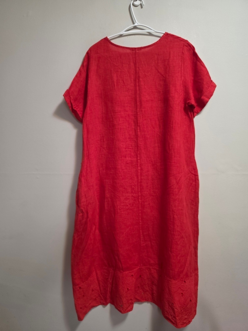 Rosemarine Red 100% Linen Eyelet Hem Tunic Dress Size Large - Picture 6 of 10